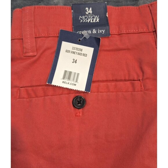 NWT Crown & Ivy Motion Flex Mens Vineyard Red Chino Shorts/ Sz. 34 - Picture 7 of 7